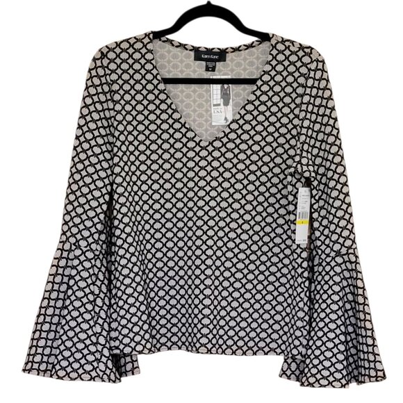 Karen Kane Wine Country Jacquard Top with Bell Flared Flutter Sleeves NEW NWT - Picture 1 of 14